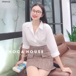 Thumbnail Áo sơ mi nữ dài tay trắng, đen dáng suông giấu nút THOCA HOUSE sơ mi công sở vải lụa chéo mềm mịn 2
