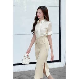 Thumbnail Áo Sơ Mi Nữ LAMER Tay Ngắn Phối Ren Cổ Đức Áo Kiểu Công Sở Nữ L61H24H035 3