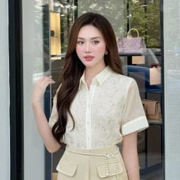 Thumbnail Áo Sơ Mi Nữ LAMER Tay Ngắn Phối Ren Cổ Đức Áo Kiểu Công Sở Nữ L61H24H035 4