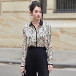 Thumbnail Áo Sơ Mi Nữ Lụa Họa Tiết Phối Cổ LAMER nữ tính, sang trọng L61H25Q006 1