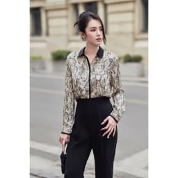 Thumbnail Áo Sơ Mi Nữ Lụa Họa Tiết Phối Cổ LAMER nữ tính, sang trọng L61H25Q006 2