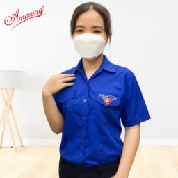 Thumbnail Áo sơ mi nữ thanh niên Việt Nam thêu logo cờ đỏ sao vàng, tay dài và tay ngắn, size 80kg, vải kate 1