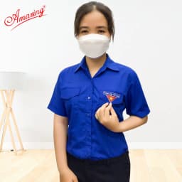 Thumbnail Áo sơ mi nữ thanh niên Việt Nam thêu logo cờ đỏ sao vàng, tay dài và tay ngắn, size 80kg, vải kate 3