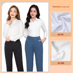 Thumbnail Áo sơ mi nữ trắng đa chất liệu Thái Hòa Áo sơ mi cotton sợi tre bạc hà linen cao cấp 3