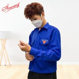 Thumbnail Áo sơ mi đoàn viên nam, đồng phục thanh niên Việt Nam thêu cờ đỏ sao vàng, 2 túi có nắp và cầu vai 4
