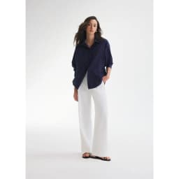 Thumbnail Áo sơ mi oversized MONO TALK (navy) vải poplin hạn chế nhăn, mềm mát T10001FT 2