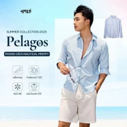 Thumbnail Áo Sơ Mi Oxford Tay Dài Sọc Xanh Thêu Bánh Lái Form Tailored 4MEN SM183 đứng phom, trẻ trung, năng động 1
