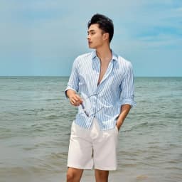 Thumbnail Áo Sơ Mi Oxford Tay Dài Sọc Xanh Thêu Bánh Lái Form Tailored 4MEN SM183 đứng phom, trẻ trung, năng động 2