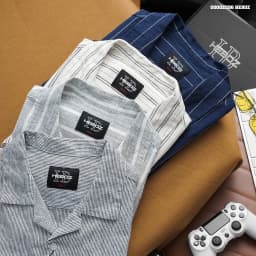 Thumbnail Áo sơ mi pijama linen stripped Heboz 4M, sơ mi sọc ngắn tay form slimfit cao cấp - 00002596 1