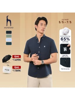 Thumbnail Áo sơ mi sọc nam tay ngắn LOGO H SEASON 2 vải Oxford cao cấp, sang trọng, thanh lịch - HUSSIO 1