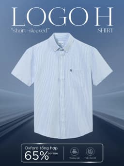 Thumbnail Áo sơ mi sọc nam tay ngắn LOGO H SEASON 2 vải Oxford cao cấp, sang trọng, thanh lịch - HUSSIO 2