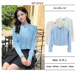 Thumbnail Áo sơ mi tay dài phối nơ VMSTYLE cổ sen viền bèo dễ thương đi chơi, đi học, đi làm ASU00554 1