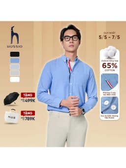 Thumbnail Áo sơ mi tay dài phối viền trụ nút PROFFLES vải Oxford xuất xịn, thoáng mát, đứng form - HUSSIO 1