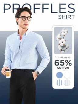 Thumbnail Áo sơ mi tay dài phối viền trụ nút PROFFLES vải Oxford xuất xịn, thoáng mát, đứng form - HUSSIO 2