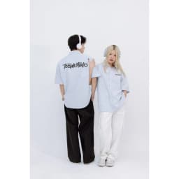 Thumbnail Áo Sơ Mi Tay Ngắn Kẻ Sọc Teelab Graffiti Unisex Form Oversize Local Brand màu Xanh SS049 3