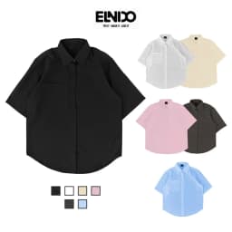 Thumbnail Áo sơ mi tay ngắn nam nữ ELNIDO form rộng phong cách unisex Hàn Quốc chất vải lụa dãn cao cấp 1