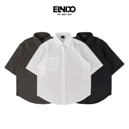 Thumbnail Áo sơ mi tay ngắn nam nữ ELNIDO form rộng phong cách unisex Hàn Quốc chất vải lụa dãn cao cấp 2