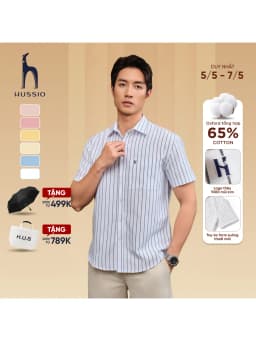 Thumbnail Áo sơ mi tay ngắn SEASON "BA" họa tiết sọc, vải Oxford cao cấp, thoáng mát, độ bền cao - HUSSIO 1