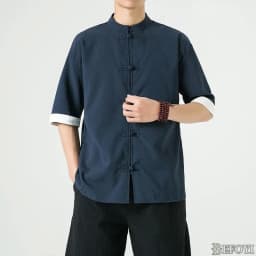 Thumbnail Áo Sơ Mi Tay Ngắn Vải Lanh Nam Phong Cách Trung Hoa Đường Triều Đại Rời Cổ Đứng Nút Top dtt35 4