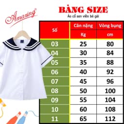 Thumbnail Áo sơ mi trắng cổ lá sen viền xanh cao cấp cho bé gái đến trường, big size từ 26kg đến 70kg 2