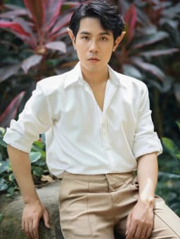 Thumbnail Áo sơ mi trắng nam viền chỉ đen SIMTU, chất liệu linen xước cao cấp, mềm mịn thoáng mát, ít nhăn | SM026 1