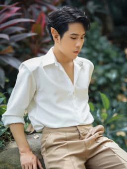Thumbnail Áo sơ mi trắng nam viền chỉ đen SIMTU, chất liệu linen xước cao cấp, mềm mịn thoáng mát, ít nhăn | SM026 2