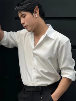 Thumbnail Áo sơ mi trắng nam viền chỉ đen SIMTU, chất liệu linen xước cao cấp, mềm mịn thoáng mát, ít nhăn | SM026 4