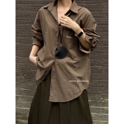 Thumbnail Áo sơ mi trơn tag da nhỏ ở ngực oversize chất cotton tự nhiên xịn mềm mát MC21.studios a4332 4