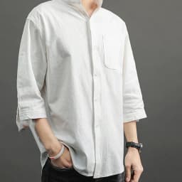 Thumbnail Áo sơ mi vải lanh tay 3 / 4 IELGY Áo sơ mi nam dáng rộng thông thường 2