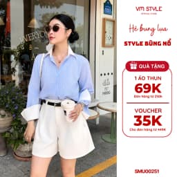 Thumbnail Áo Sơ Mi VM STYLE Chất Đũi Hàn Quốc Form Rộng Họa Tiết Sọc Phối Đơn Giản SMU00251 1