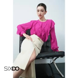 Thumbnail Áo sơ mi voan phối bèo SIXDO (Dark Magenta Chiffon Blouse) 3
