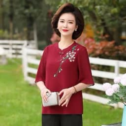 Thumbnail Áo Thêu Trung Niên MAI THY 771, Mẫu Sơ Mi Nữ Form Rộng Cổ Tàu Thêu Hoa Mai Chất Voan Hàn | Thời Trang Trung Niên U50 2
