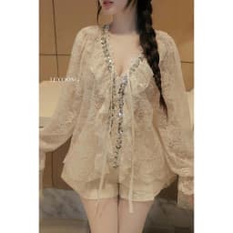 Thumbnail Áo Thiết Kế Đẹp Phối Ren Đính Đá LECOONG A15 Q17 Quần Tafta Màu Kem Đi Tiệc Sang Chảnh 4