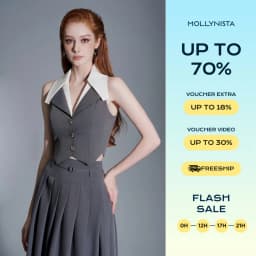 Thumbnail Áo thiết kế gile xám layer cổ trắng MOLLYNISTA thanh lịch nữ tính cao cấp tôn dáng 1