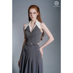 Thumbnail Áo thiết kế gile xám layer cổ trắng MOLLYNISTA thanh lịch nữ tính cao cấp tôn dáng 3