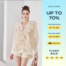 Thumbnail Áo thiết kế kem organza tơ bèo tay dài freesize MOLLYNISTA thanh lịch nữ tính cao cấp 1