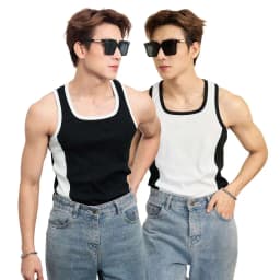 Thumbnail Áo Thun Ba Lỗ Tanktop Cổ Vuông Phối Sọc Trắng Đen Form Body Thun Tăm Gân Thương Hiệu Mr Twins 1