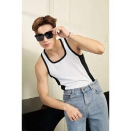 Thumbnail Áo Thun Ba Lỗ Tanktop Cổ Vuông Phối Sọc Trắng Đen Form Body Thun Tăm Gân Thương Hiệu Mr Twins 2