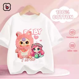 Thumbnail Áo thun bé gái BabyloveGO áo phông ngắn tay mùa hè in hình Baby Three dễ thương siêu Hot cho bé 10-45kg 1
