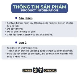 Thumbnail Áo thun bé trai ngắn tay 27Kids áo cộc nam vải Cotton cho trẻ từ 2-10 tuổi BSTS8 4