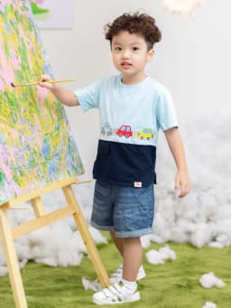 Thumbnail Áo thun bé trai RIOMIO cộc tay in hình ô tô vải cotton mềm mát size 13- 27kg RA565 2