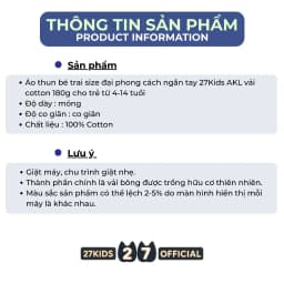 Thumbnail Áo thun bé trai size đại phong cách ngắn tay 27Kids AKL vải cotton 180g cho trẻ từ 4-14  tuổi BSTS1 4