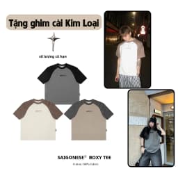 Thumbnail Áo Thun Boxy SAIGONESE Unisex Phối Tay Raglan Thêu Shark Form Rộng Thời Trang Nam Nữ 1