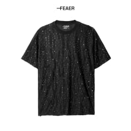 Thumbnail Áo thun cổ tròn Bling, vải cotton hiệu ứng rách độc đáo, thấm hút tốt, co giãn nhẹ, đính hột lấp lánh, cá tính - FEAER 2
