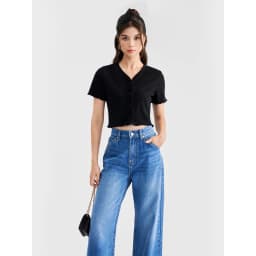 Thumbnail Áo thun crop MARC FASHION tay ngắn cổ V cài nút - CBNT033523 4
