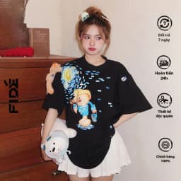Thumbnail Áo thun FIDE TEEDY phông cotton unisex nam nữ form rộng cổ tròn áo đính gấu - AT35(TẶNG KÈM GẤU) 3