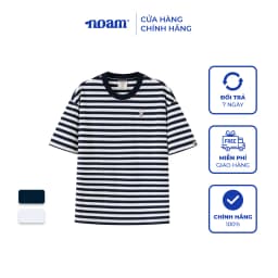 Thumbnail Áo thun Form rộng NOAM Striped 100% Cotton - Kẻ ngang xanh navy - trắng 1