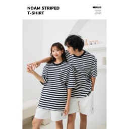 Thumbnail Áo thun Form rộng NOAM Striped 100% Cotton - Kẻ ngang xanh navy - trắng 3