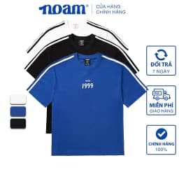 Thumbnail Áo thun Form rộng NOAM Triple Stripes Unisex 100% Cotton - Màu đen/trắng/xanh 1