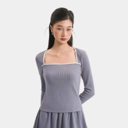 Thumbnail Áo Thun Gân Tay Dài MARC FASHION Form Ôm Cổ Vuông Phối Viền - CBNH011625 1
